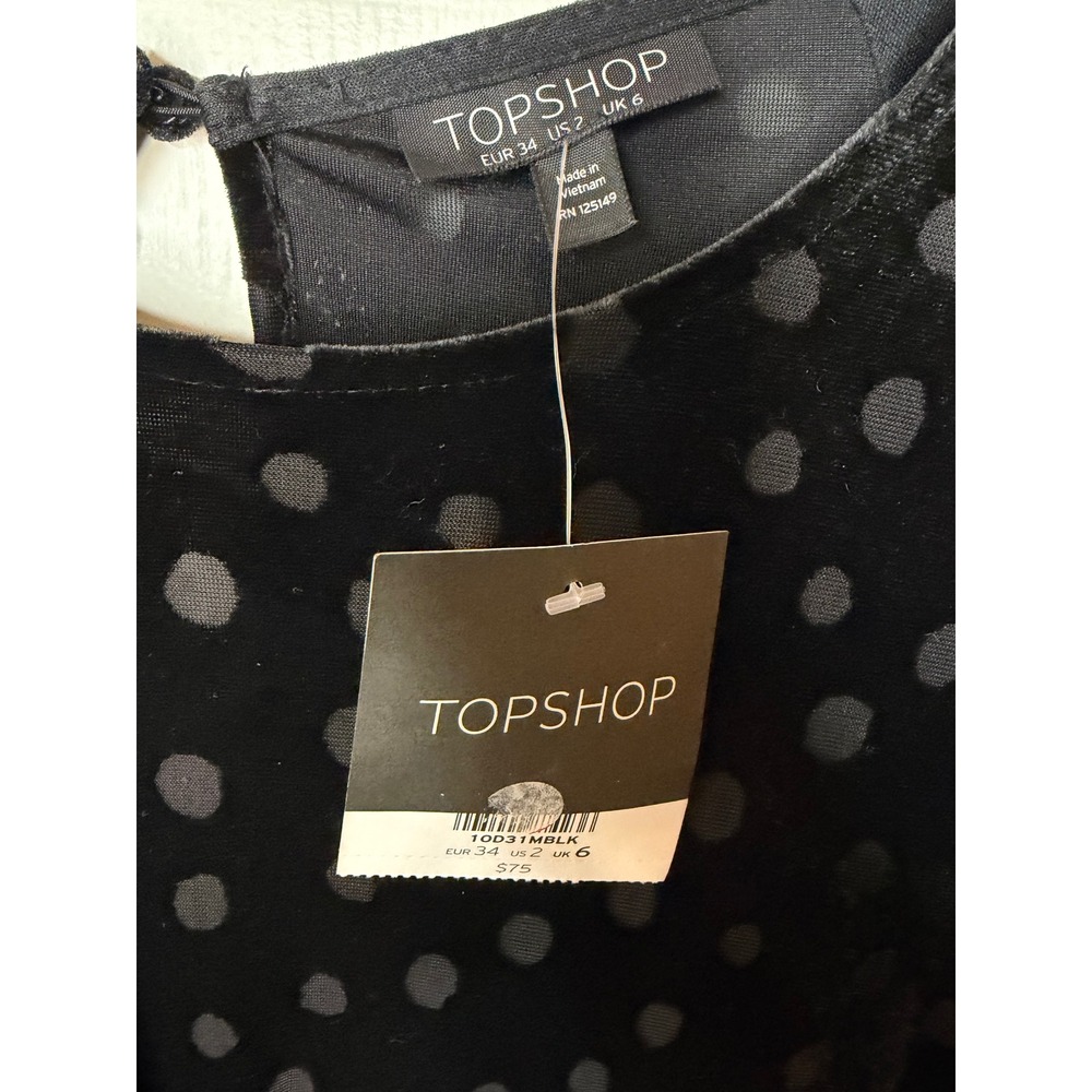 Topshop NWT Black Velvet Polka Dot Dress | Size 2 | Asymmetrical Hem - Picture 8 of 8